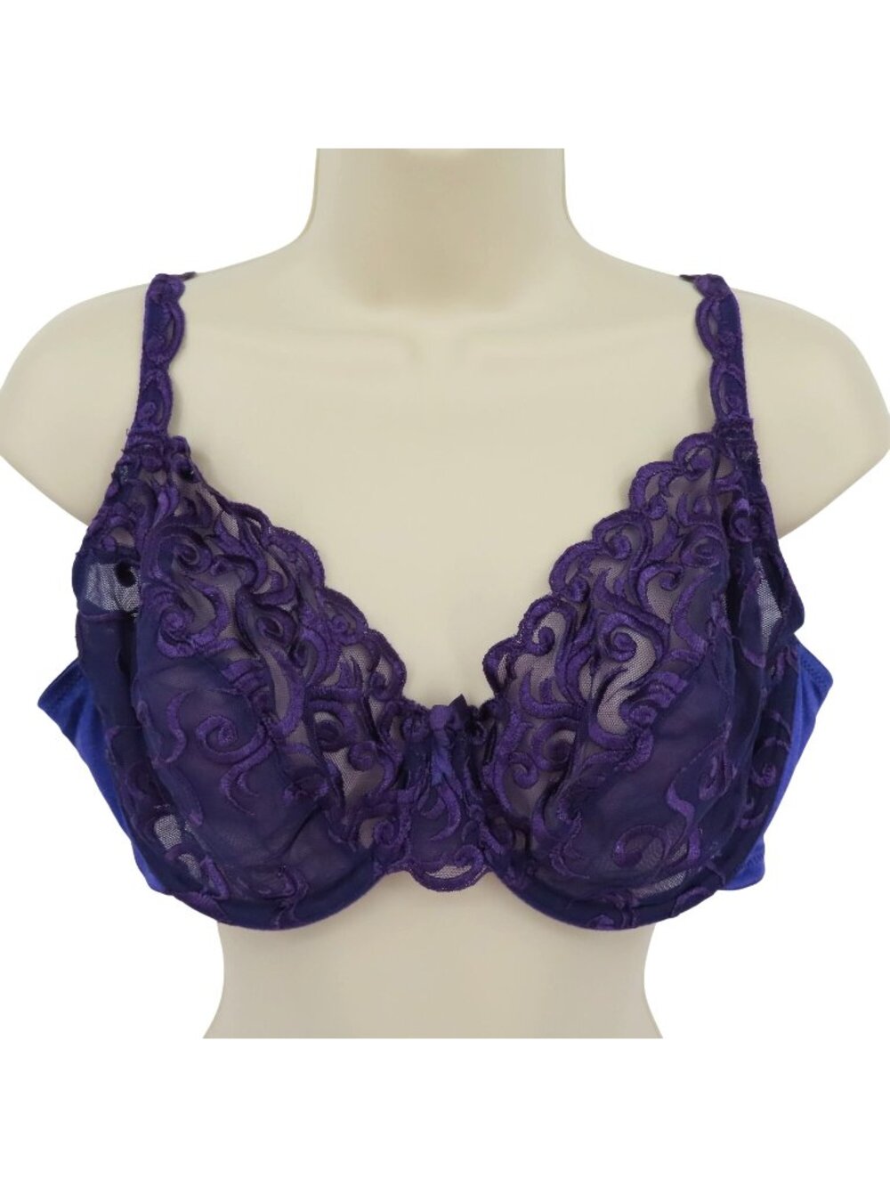 Cabernet 38D Bra 42-1150 Purple Embroidered Scroll Mesh Underwire Unlined